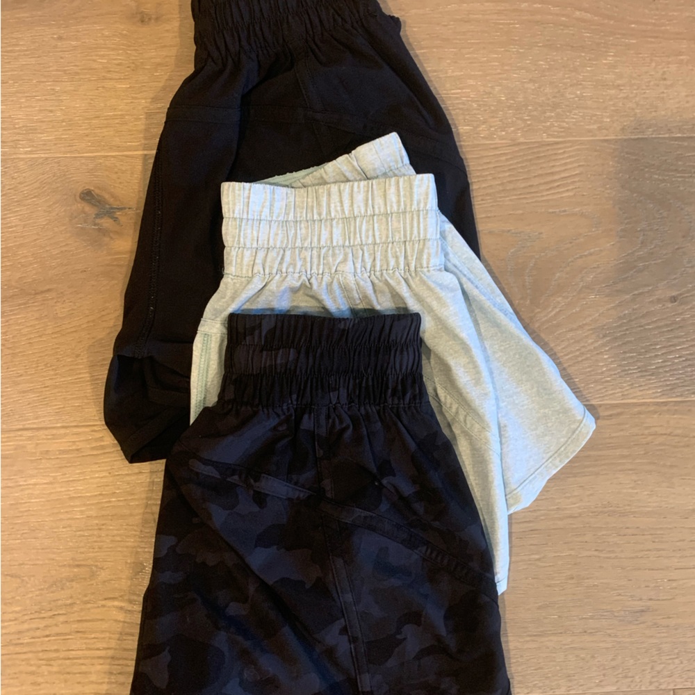 Lululemon Track that shorts. Size 2. Pack of 3 (black cami, light blue & black)